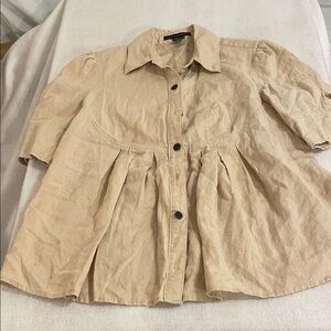Grace Elements Neutral 100% Linen Shirt in Beige